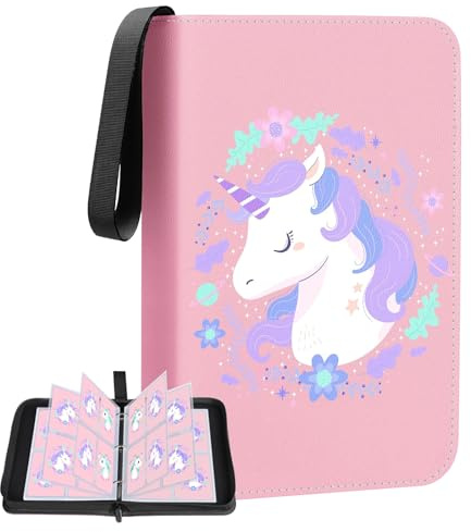 Sammelkarten album für Karten 400, Sammelalbum Karten, Fussball Karten Sammelalbum mit 18 Fächern 50 Seiten für Karten-Organizer, Karten Binder aus PU, für Sportkarten, MTG, TCG etc. (Pink)