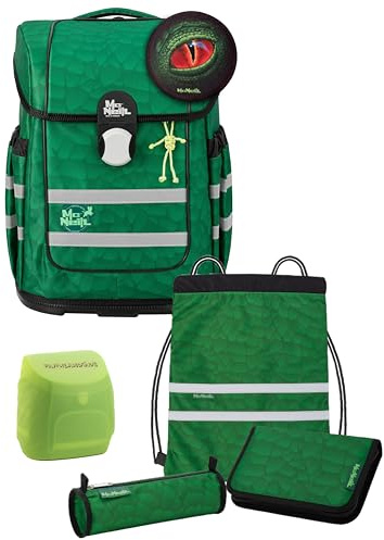 Familando - McNeill Ergo Complete Schulranzen Set - 6-teilig - Dinosaurier - Ergonomisch & 3-Fach verstellbar - 1150g leicht mit 20L Volumen - aus recyceltem Ocean Plastic