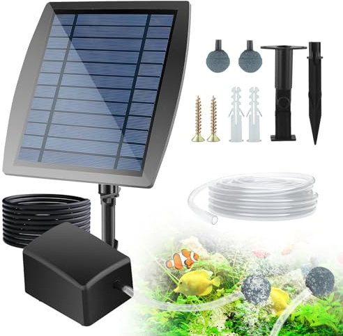 Solar Pond Aerator, 2.5W 6V Plug-in Solar Powered Air Pump Kit with 8.2ft Pipe & 2 Air Bubble Stones, 3 Modes Oxygen Pump, Oxygenator for Outdoor Garden Fish Tank Pool Pond, Aquarium Oxygen Aerator