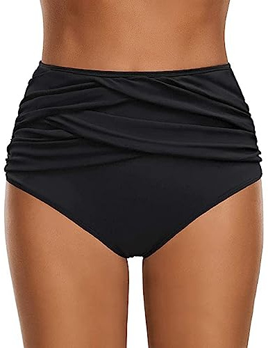 Bas Maillot De Bain Taille Haute pour Femme Élégant Bikini Taille Haute Ruched Bikini Slips Couleur Unie Triangle Short de Bain Amincissant Gainant Ventre Plat Culotte Maillot menstruel