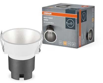 OSRAM Downlight empotrable SPOT TWIST, plateado, 10W, 800lm, 830 WT, 93mm de diámetro, temperatura de color blanco cálido, hasta un 90% de ahorro de energía en comparación con los downlights