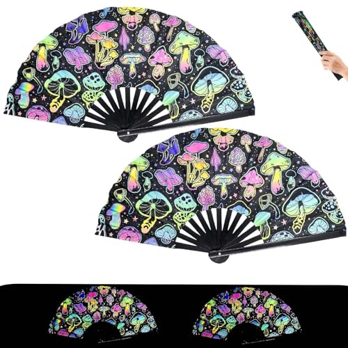 2 Stück Fächer Bunt, Fächer Groß Xxl Rave Faltfächer Handfächer Hochzeit Handfächer Stabil Fecher, für Tanz Party Festival Leistung Karneval Hochzeit Geschenke Haus Dekorationen