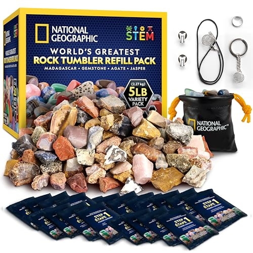 NATIONAL GEOGRAPHIC Kit de Recharge pour Polisseuse de Pierres – 2,26 kg de Mélange de Roches et Gemmes Brutes à Polir, Accessoires pour Polisseuse de Pierres, Recharges de Grains et de Polissage