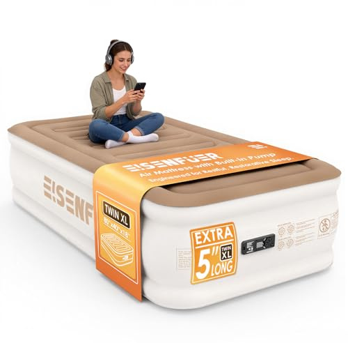 Air Mattress Twin XL (Extra Long) with Built-in Pump – 18 Raised Inflatable Mattress, Durable Blow Up Mattress with Bag, Fast Inflation, colchón inflable, Comfy Air Bed for Guests, Glamping, Moving