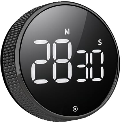 Magnetic Digital Kitchen Timer with Large LED Display Rotate to Set Countdown Countup 0-99 Minutes with 3 Volume Levels for Cooking Studying Fitness Classroom Office (Black)