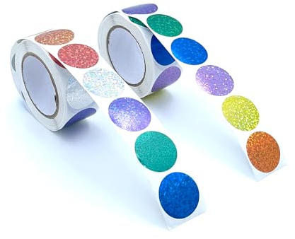 1 000 stycken/2 rulle runda klistermärken 25 mm, färgglada 8 färger glitter självhäftande etiketter rund, klistermärken jul, belöningsklistermärken för gör-det-själv kalender anteckningsböcker