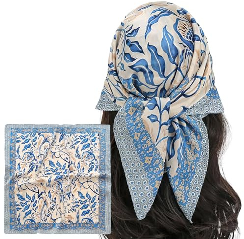 Bandana Damen,Kopftuch Damen Sommer,Haartücher,Bandana Tuch,Satin Kopf,Bandanas 70x70 cm,Kopftücher für Frauen und Mädchen Geeignet Taschentuch Handgelenk Elegantes Grafikdruck Halstüch Seidentuch