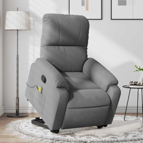 Owoxanthellate Fauteuil de massage, avec aide au relevage, gris foncé, 75 x 89,5 x 103,5 cm, en microfibre, fauteuil relaxant, électrique, réglable pour salon, chambre à coucher