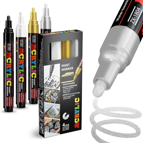Alitastro 4 Colors Paint Marker Pens Medium Tip Acrylic Paint Markers | Waterproof, Quick Drying, Fade Resistant Water-based Marker Pen for Rock Painting, Tires, Wood, Plastic, Canvas, Mugs, Stone