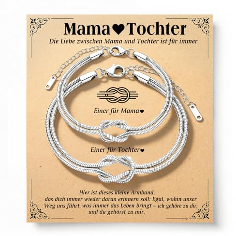 YIBONIKA 2er Set Knoten Armband, Partnerarmbänder Schmuck Geschenke für Mutter Tochter Oma Enkelin Tante Nichte Damen Mädchen zu Muttertag Geburtstag Weihnachten