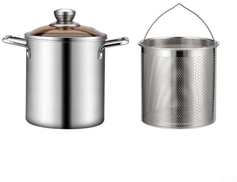 Olla de acero inoxidable con cesta y asas para cocinar patatas fritas, carne y verduras, apta para uso en cocina