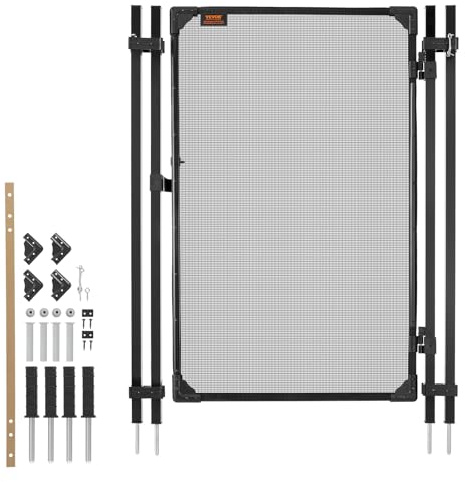VEVOR Pool Fence Gate, 4 x 2.5 ft Inground Swimming Pool Fences Gate, Outdoor Security Fencing Door Kit with Metal Latch and Stopper, 352 GSM Teslin PVC Mesh, Square Tube, Easy Installation, Black