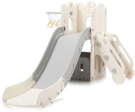 Baby Vivo Tobogán Parque para Infantil - Interior y Aire Libre - Niños Recto Diapositiva Juguetes Jardín Reino en Gris/Beige
