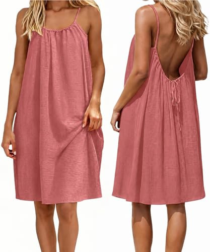 GRMLRPT Strandkleid Damen Rückenfrei Schwarz Lockeres Spaghettiträger Bikini Überwurf Fließendes Minikleid für Sommer Urlaub Leichtes Sommerkleid für Badeanzug