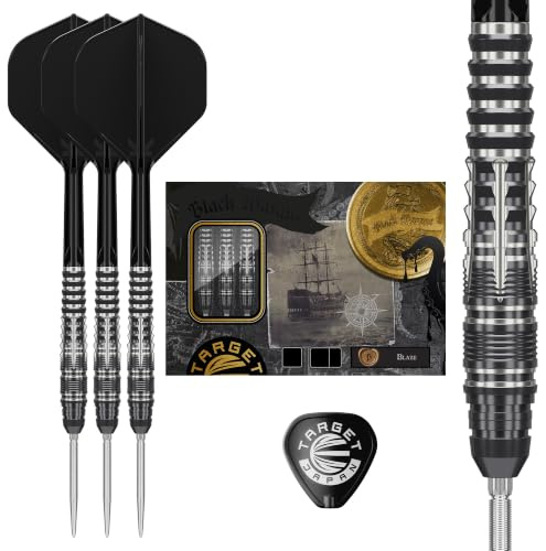 Target Japan Black Marque Blaze Steel Tip Darts with Kflex, 23G/25G | 90% Tungsten Dart Set, K-Flex Flights and Shafts No.2, Swiss Nano Point Tips, Kho Jun