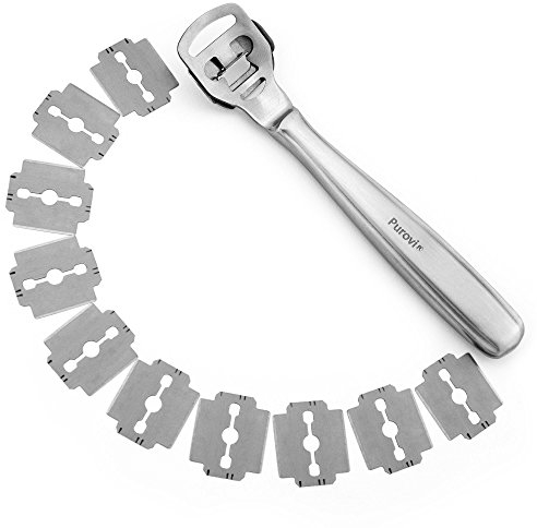 Purovi® Hornhauthobel aus Edelstahl Hornhautentferner mit 10 Klingen Profi Gerät