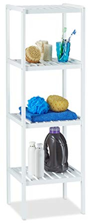 Relaxdays Ablageflächen, HxBxT: 110 x 34,5 x 33 cm, hohes Standregal, freistehend, Holzregal, weiß Bambus Badregal 4 Ablagen, 1 x