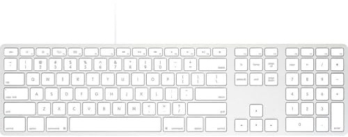 Matias FK318S - Teclado USB con Cable de Aluminio para Apple Mac OS | QWERTY | US | con Teclas Planas y Teclado numérico Adicional - Plata/Blanco
