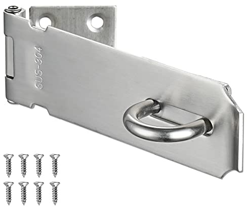 JQK Door Hasp Latch Lock, 5 Inch 304 Stainless Steel Safety Packlock Clasp Thickness 1.9 mm, Brushed Steel, DL130-BN