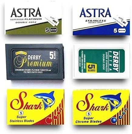 30 Rasierklingen für Rasierhobel, Astra-Derby-Shark, Rasierklingen Set, 6 verschiedene Klingentypen