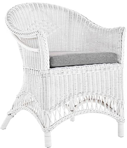 korb.outlet Rattansessel Landhaus Flechtsessel aus Natur-Rattan Rattan Sessel Korbsessel Wintergarten (Weiß, mit Polster)