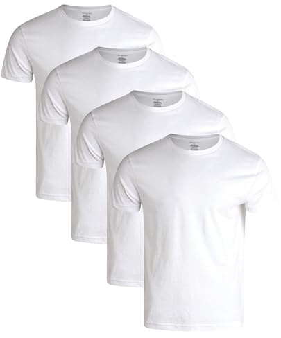 Van Heusen Mens Undershirts - 4 Pack Soft Cotton Blend Short Sleeve Crewneck and V Neck Tshirts Basic Undershirts Pack, Size Large, White - Crew Neck
