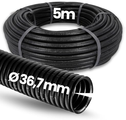 5 Meter Kalitec Wellrohr geschlitzt NW 37 I Wellschlauch offen I Marderschutzrohr I Leerrohr I Kabelschutz AD 42 mm ID 36,7 mm