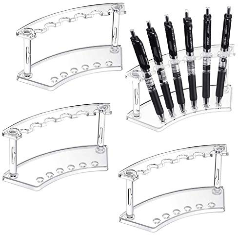 Clear Plastic Pen Holder Display Stand - 4 Pack, 6-Slot Organizer for Home Office & Store Use