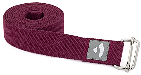 Bodhi Yogagurt | ASANA Belt aus 100% Baumwolle | Praktisches Yoga-Zubehör zur Dehnung | Yoga-Gurt mit Schiebeschnalle aus Metall | Anfänger & Fortgeschrittene | 250 x 3,8 cm (aubergine)