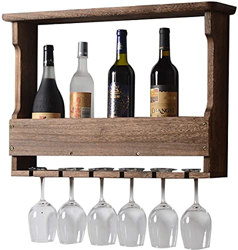 GAXQFEI Estante Rústico para Vino de Madera, para Montaje en Pared, Soportes para Almacenamiento de Botellas de Licor, 23,6 X 4,7 X 17,3 Pulgadas, para Hogares, Bares, Cafés, Hoteles,Color Nogal