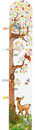 goki 60685 - Messlatte Auf der Lichtung - liebevoll gestaltete Messlatte mit 4 Holzklammern - Skala 0,80 - 1,45m - Wanddekoration