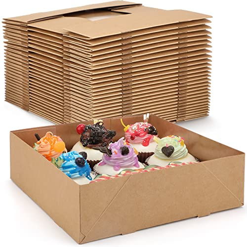 Mimorou 50 Pack Kraft Paper Food Trays, 7.9 x 7.9 x 2.4, Large 4 Corner Pop up Cardboard Snack Trays for Movie Night, Disposable Foldable Food Containers for Stadium, Theater, Party, Cinema(Brown)