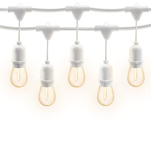 30M Catena Luminosa Esterno E27 Catenaria 30 Portalampade Da 3*10 Metri, 30 Lampadine S14 LED 2W(=15W), Cavo Bianco Prolungabile Fino a 500M IP54 Outdoor Giardino Matrimonio|30M, BIANCO, 30 Lampadine