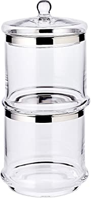 EDZARD Doppelstöckige Glasdose Lia (Höhe 29 cm, Ø 14 cm) | mundgeblasenes Kristallglas mit Platinrand, Bonbonglas, Keksdose, Vorratsglas, Tischdeko, Handarbeit, Küchendeko