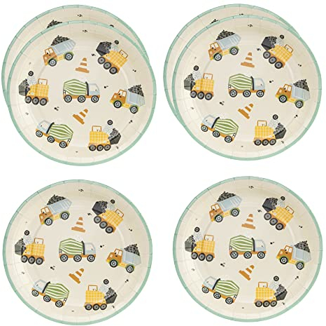 Set di 6 piatti di carta per veicoli, stoviglie per feste di compleanno per bambini, da cantiere, frullatore per calcestruzzo, gru escavatore