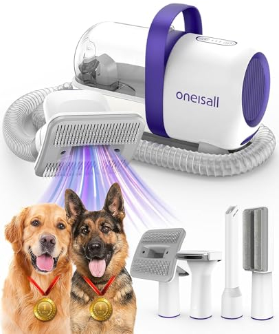 oneisall cane aspirapolvere con spazzola, forte potenza di aspirazione cane spazzola aspirapolvere con 12000 Pa, succhia il 99,99% dei peli di animali domestici (1,5L) con 4 accessori per la cura