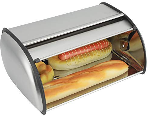 Portapane in Acciaio Inox, Scatola del Pane con Coperchio, 33x24x15cm, Porta Pane da Cucina di Antiscivolo, Bread Box, Contenitore del Pane per il Piano di Lavoro Della Cucina