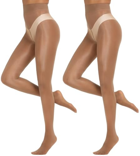 Yilanmy Damen Strumpfhose Glänzende Sexy Öl Glanz Strumpfhosen 15 Denier Hohe Taille Feinstrumpfhose Damen Ultradünne 2 Paare