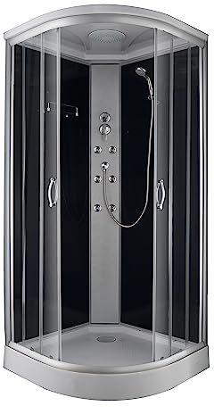 Cabina de ducha completa Relax Black 90 x 90 x 215 cm – con cabezal y alcachofa de mano, chorros de masaje, cristal de seguridad, ducha completa