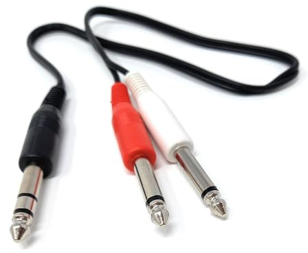 DRUT 0.5m 6.35mm Stereo Jack To 2 x 6.35mm Mono Jack Y Splitter TRS Stereo | to Twin 1/4 Inch TS Mono Lead Cable 1.6ft