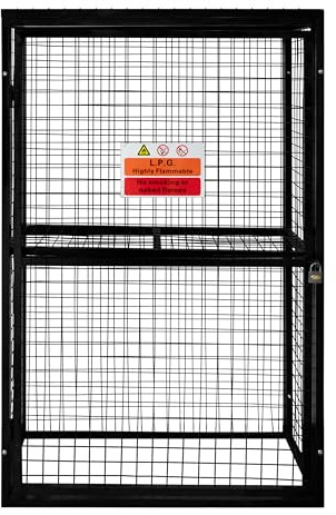 Gas Bottle Cage 184 x 116 x 57cm Collapsible Mesh Secure Cylinder Storage Galvanised Steel 3mm Wire Thickness 6 x 19kg / 2 x 47kg Propane Bottles Removable Shelf FREE Warning Sign, Padlock & 2 Keys