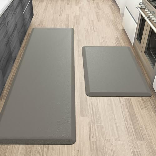 More Décor Anti-Ermüdungs-Küchen-Bodenmatte, Stehschreibtischmatte, Doppelpack, rutschfest, wasserdicht, 1,2 cm dick, Teppichgrößen 43,9 x 71,1 cm und 43,9 x 149,9 cm, Grau