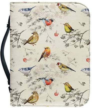 Kuiaobaty Bibelhülle mit Griff, Kunstleder, Vintage-Stil, Vögel, Blumen, Buchhülle für Bibel in Standardgröße