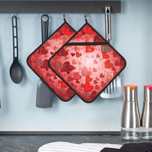 Presine da cucina a forma di cuore con stampa a forma di cuore, resistenti al calore, presine antiscivolo, per cucina, cottura al forno, 2 pezzi