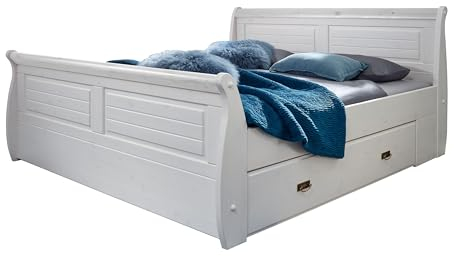 möbelando Bett >SZ-0132< in weiß aus Kiefer massiv - 147x99x223cm (BxHxT)