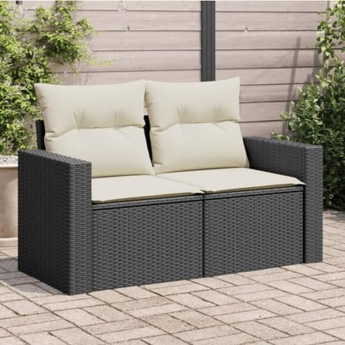 BaraSh Gartensofa mit Kissen 2-Sitzer GartenmöBel Terrassensofa Outdoor Sofa Balkon Outdoor Couch Loungesofa Outdoor Schwarz Poly Rattan - 366004