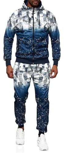 C-IN-C Herren Jogginganzug Barockmuster Sportanzug für Männer Trainingsanzug Laufanzug Gym Freizeitanzug Modell (DE/NL/SE/PL, Alphanumerisch, L, Regular, Regular, G-43(Blau))