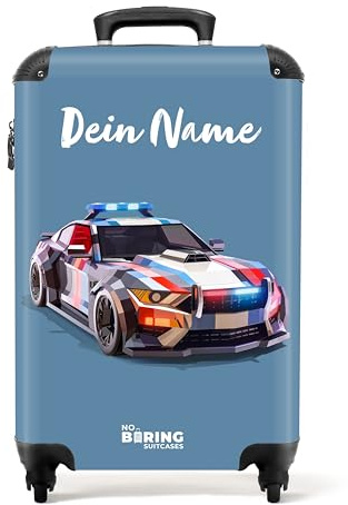 NoBoringSuitcases© Kinderkoffer, Reisekoffer Personalisiert, Kinderkoffer | 55x40x20 cm - Jungen, Koffer Kinder, Kinder Reisekoffer, Reisetrolley Mit Rollen, Handgepäck Koffer (Polizeiauto - Blau)