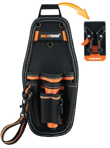 MELOTOUGH Small Tool Pouch with Quick Release Belt Clip,Tool Belt Pouch with Electrician Tape Thong Strap, Mini Work Organizer Clip on Holster and Knife Holder（Orange）