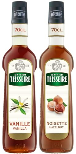 Mathieu Teisseire - Assortiment de Sirop de Noisette et de Sirop de Vanille pour boissons chaudes et froides, cafés, chocolats 2x70cl